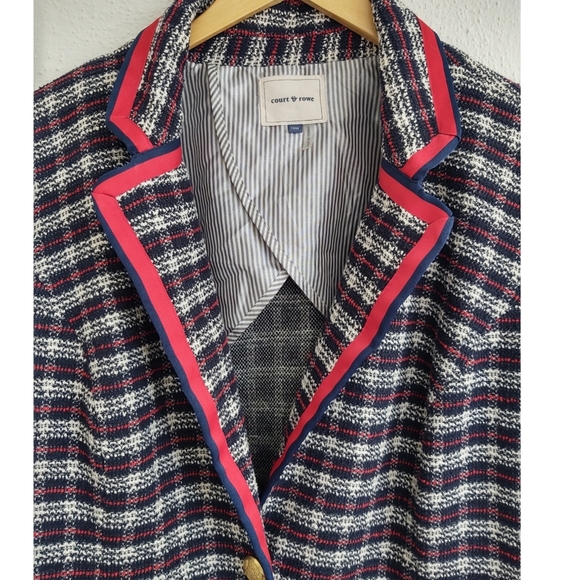 Court & Rowe Plaid Tweed Blazer Navy Blue Red Ribbon Trim Women's Size 18W - Picture 6 of 14